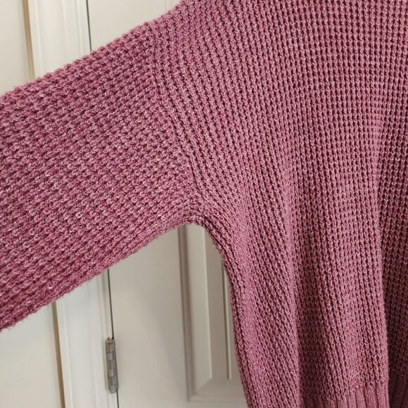 American Eagle Pink Waffle-Knit Sweater M Cozy Cotton Blend Long Sleeve - Picture 6 of 9